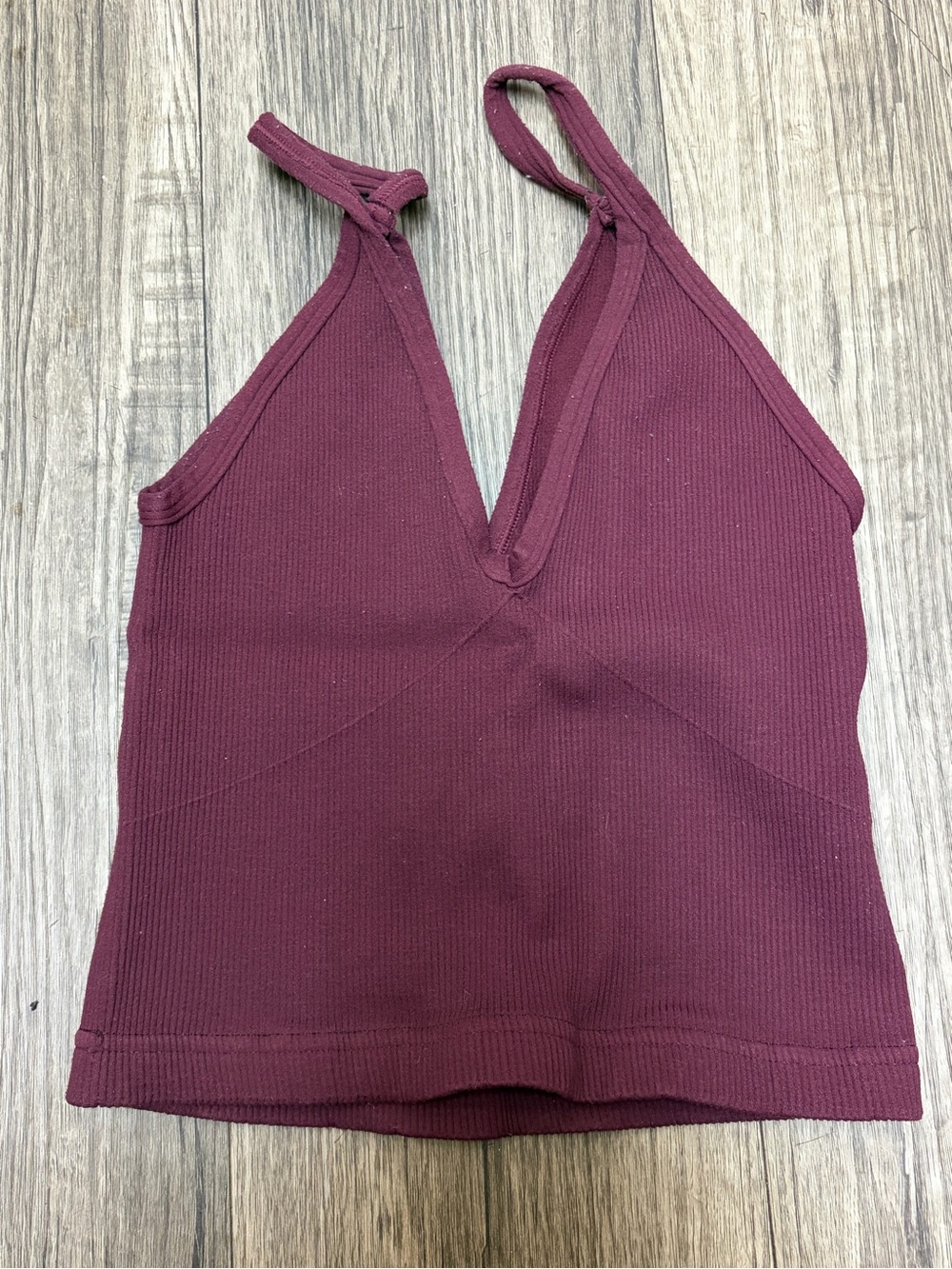 (#26) Free People Movement The Class Collection Ribbed Deep V Crop Top M/L Burgu - Picture 2 of 8